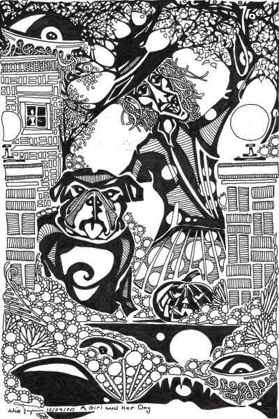 A Girl and Her Dog drawing Will Jacques